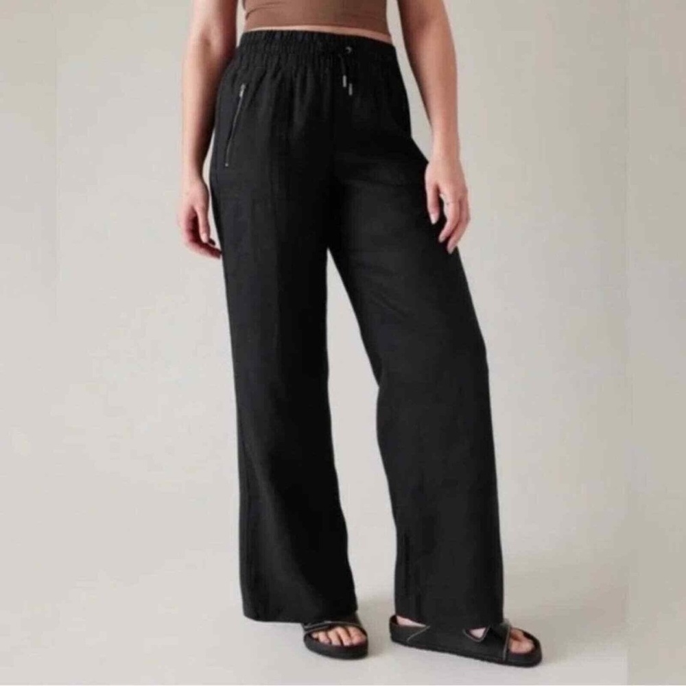 Athleta Cabo Wide Leg Linen Pants in Black - Size 4